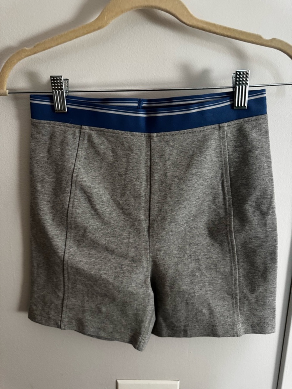 Madewell Gray Knit Biker Shorts Blue Striped Trim Size M - Picture 3 of 6